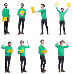 Obraz premium Collage of student with books on white