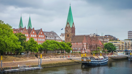 Historic town Bremen with Weser river, Germany