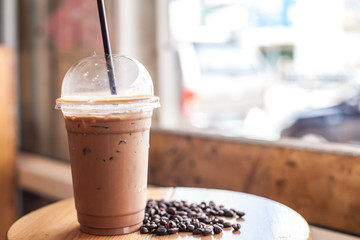 ice coffee and bean, ice coffee on the chair, coffee time