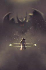 Fototapeta premium duel between knight and devil,illustration painting