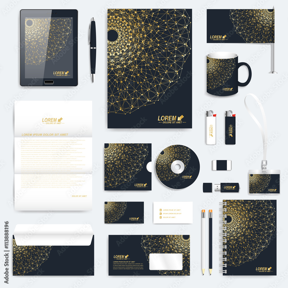 Poster black set of vector corporate identity template. modern business stationery mock-up. branding design
