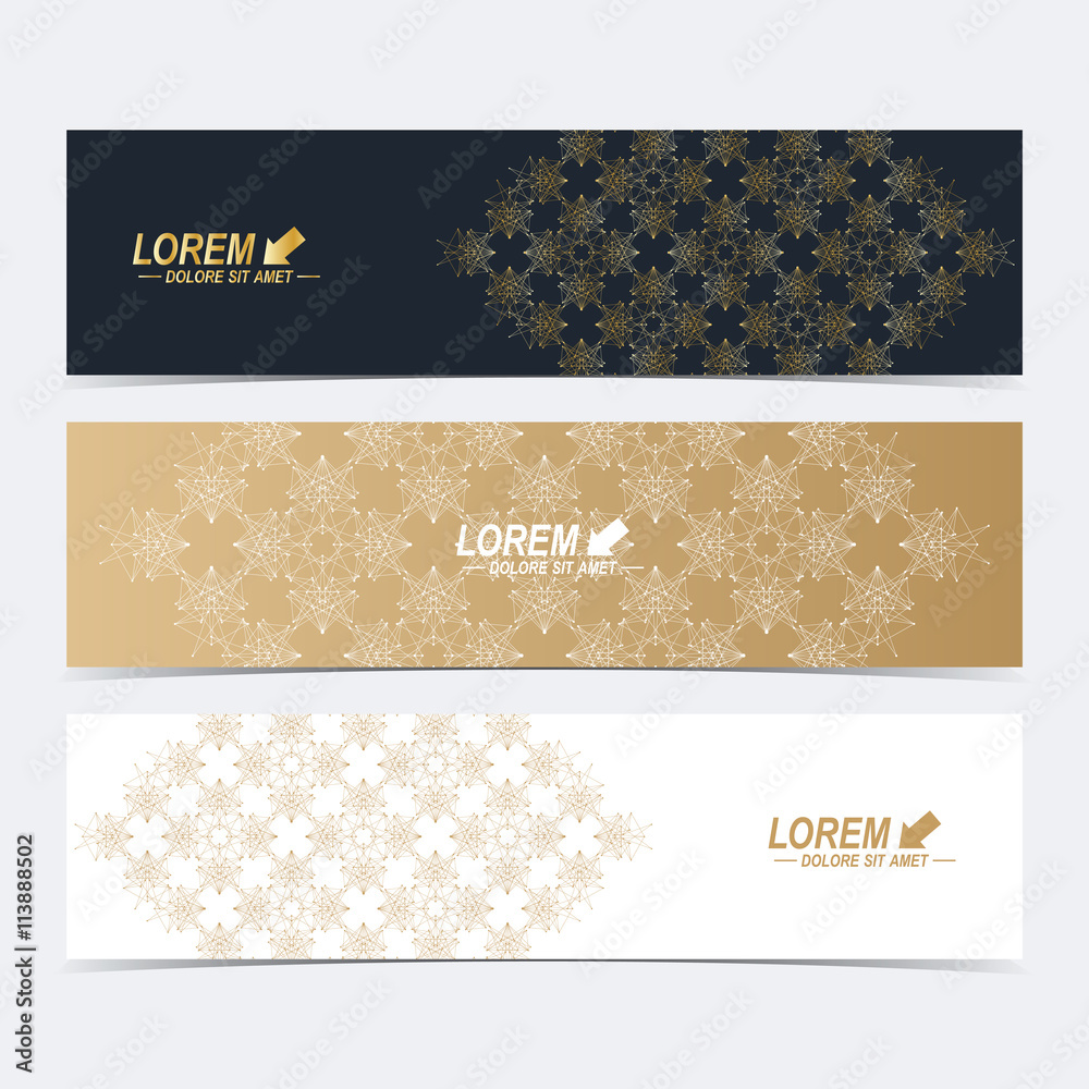 Aufkleber Geometric abstract banners with golden mandala. Molecule and communication background for website templates. Vector illustration.