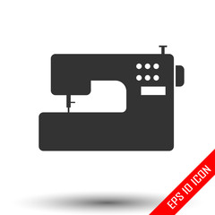 Sewing machine icon. Simple flat logo of sewing machine on white background. Vector illustration.