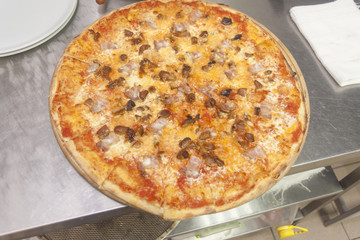 Traditional way baked Italian pizza