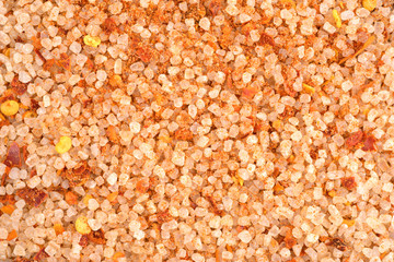 Close view of salt, red chili pepper and paprika
