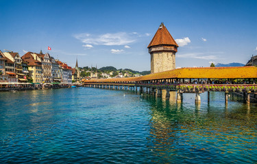 Historic town of Lucerne with famous Chapel Bridge, Canton of Lucerne, Switzerland