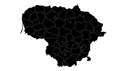 Lithuania country map detailed visualisation in black
