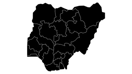 Nigeria country map detailed visualisation in black