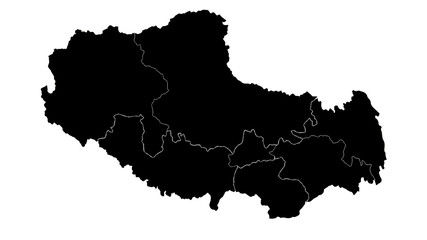 Tibet country map detailed visualisation in black