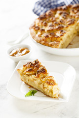 Apple pie with cottage cheese streusel and caramel