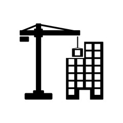 Building construction icon. Crane and residential building. Vect