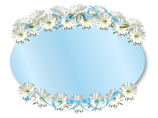 白い花のフレーム　ブルー　エレガント　楕円