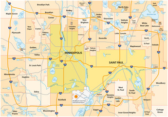 Minneapolis-Saint Paul road and administrative vector map - obrazy, fototapety, plakaty