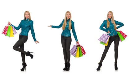 Fototapeta premium Woman with shopping bags isolated on white