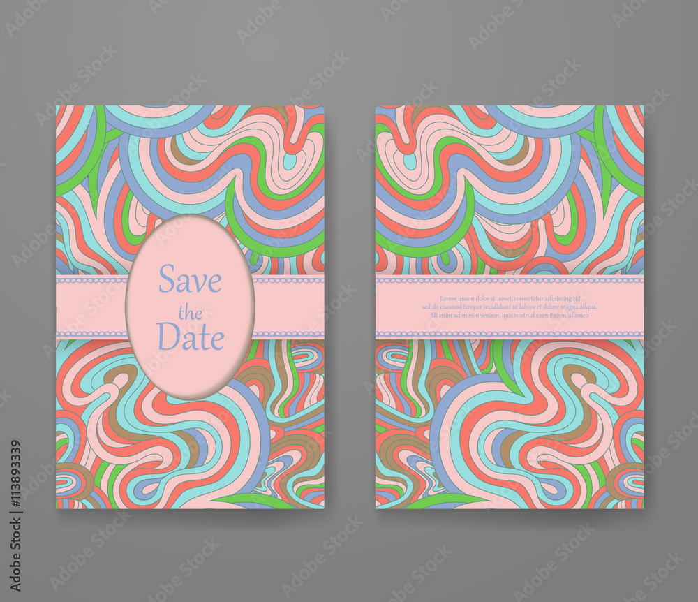 Wall mural business card with vivid lines pattern. flyer template set, invi