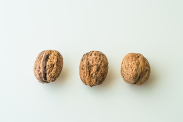 Walnuts in shell on a white background