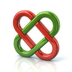 3d illustration of red and green endless knot