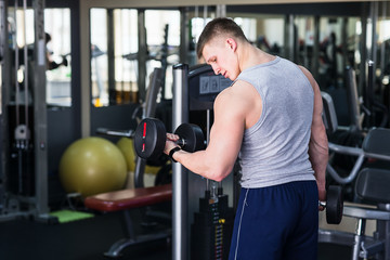 Fototapeta na wymiar Athlete muscular bodybuilder training