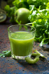 glass of fresh juice of celery and greens