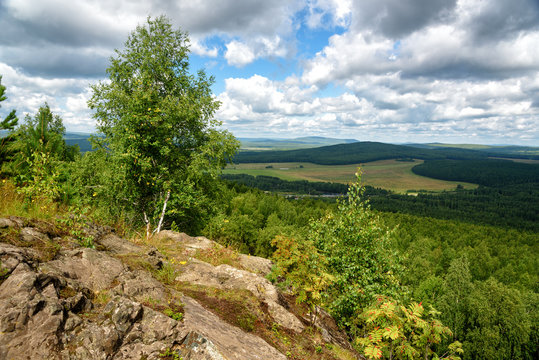 View of forest, mountains, fields from Lipovaya Mount