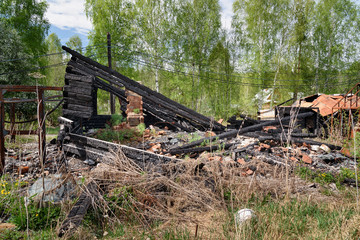 Remains of burned down house