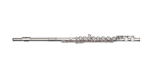 Naklejka premium Mosiądz srebrny flet metalowy na białym tle
