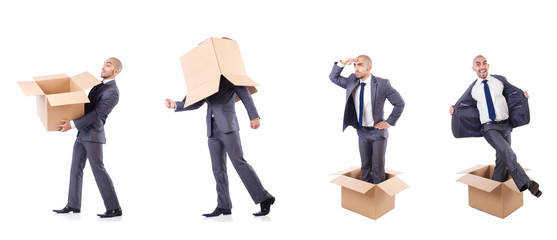 Fototapeta premium Collage of photos with man and boxes