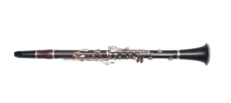 Brass black clarinet isolated on white background