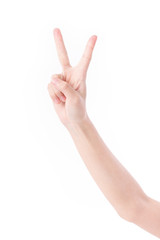 hand showing, pointing up 2 fingers, victory hand gesture