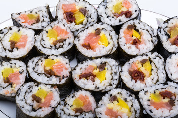  sushi fresh maki rolls isolated on white background