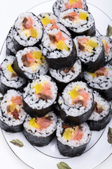  sushi fresh maki rolls isolated on white background
