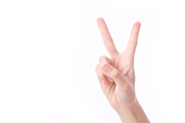 hand showing, pointing up 2 fingers, victory hand gesture