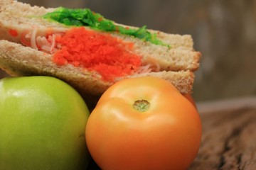 Seaweed salad and sandwich