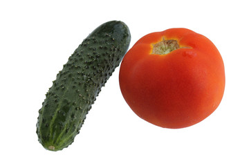 tomato and cucumber on a white background