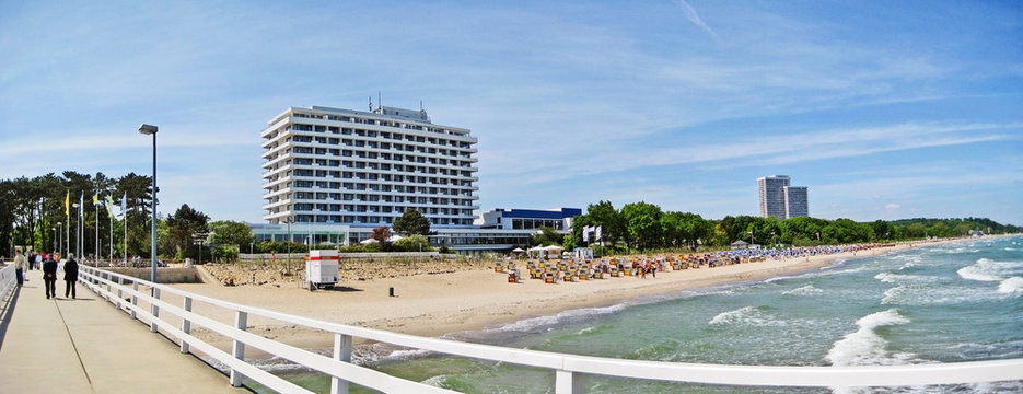 Beach panorama in Timmendorfer Strand, baltic sea, germany