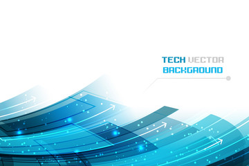 Business vector illustration with blue abstract wavy pattern, glitter and arrows.