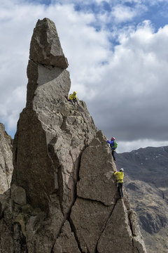 England, Cumbria, Lake District, Wasdale Valley, Great Gable, climbers