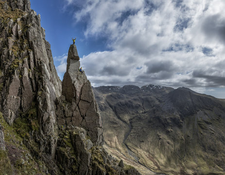 England, Cumbria, Lake District, Wasdale Valley, Great Gable, climbers