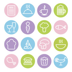 Set of linear food icons. Thin restaurant icons for web, print, mobile applications design