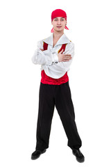 Dancing man wearing a toreador costume. Isolated on white in full length.