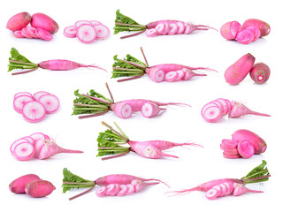set of red radish on white background
