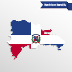 Dominican Republic map with flag inside and ribbon