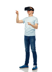 happy man in virtual reality headset or 3d glasses
