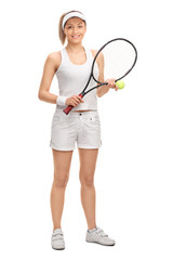 Obraz na płótnie Canvas Female tennis player posing with a racquet
