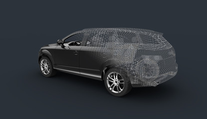 3d car model render wireframe