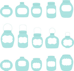 Jars set, jar with label, silhouettes, vector illustration