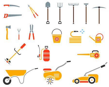 Set of garden tool. Garden tool icon. Gardening equipment. Agriculture tools. Vector illustration.