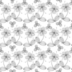 Beautiful monochrome Flowers set, Vector seamless pattern.
