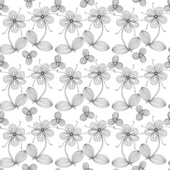 Beautiful monochrome Flowers set, Vector seamless pattern.
