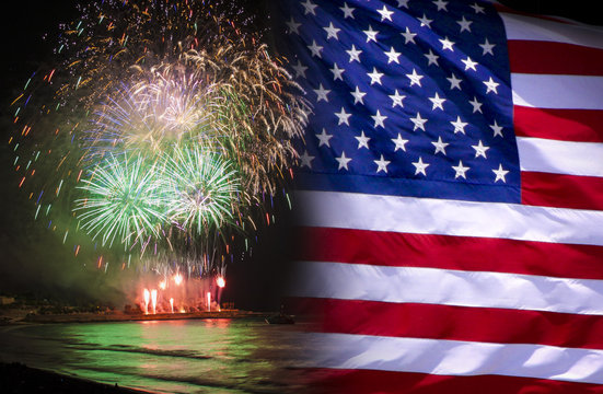 United States of America USA Flag with Fireworks Background For 4th  July